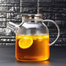 1pc Glass Teapot With Bamboo & Stainless Steel Lid, Large Capacity Cold Brew Tea Pot With Infuser, Suitable For Hot/Iced Tea Back To School - Multicolor - View 8