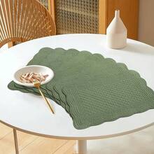 Quilted Placemats Set Of 6 Washable-13x18 Inches Rectangular Placemats For Kitchen Table-100% Cotton Fabric Rectangular Table Mats, (Flax)-LX - Emerald Green - View 8