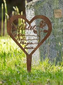 1pc Rustic Heart-Shaped Tombstone Memorial - Metal Grave Marker With Inscription, Freestanding Outdoor Cemetery & Garden Decor For Mother's Day, Weather-Resistant No Electricity Needed