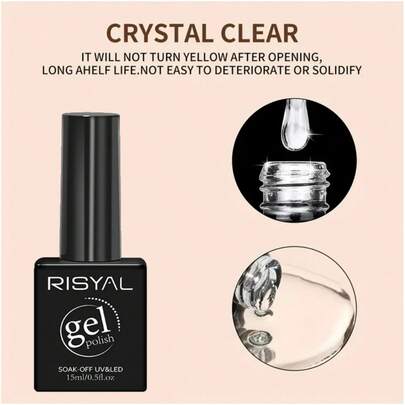 RISYAL Esmalte de uñas en gel RISYAL con patrón de corazón, forma redonda, acabado brillante, sin alcohol, de larga duración y resistente a la radiación UV, con Top Coat mate y Base Primer para realizar DIY y diseños de uñas, suministros de uñas Gel X