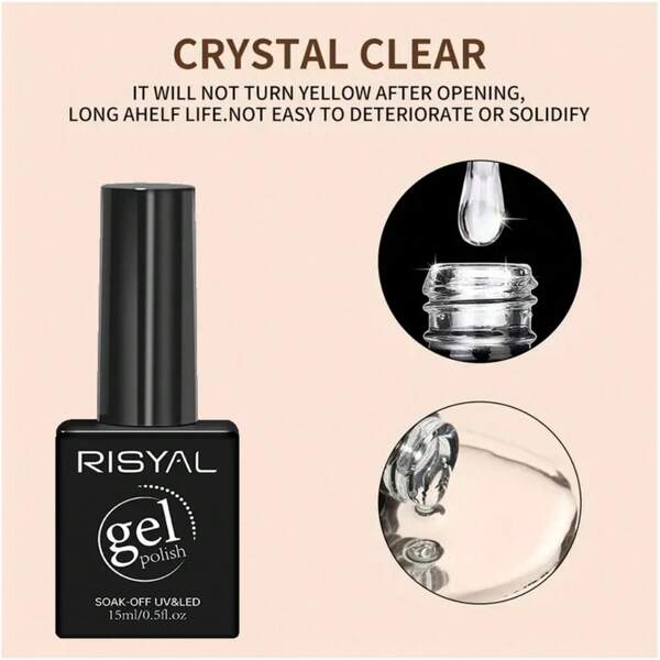 RISYAL RISYAL Gel Nail Polish, Heart Pattern, Round Shape, Glossy Finish, Alcohol-Free, Long-Lasting UV Soak Off Combination With Matte Top Coat And Base Primer For DIY Air Nail Art, Gel X Nail Supplies