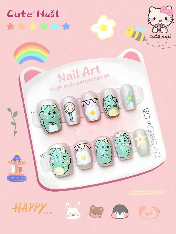 10Pcs/Set Cute Handmade Nails Square Nail Tips French Tip Nails French Tip Nails Fake Nails Acrylic Press On Nails Green French Cat-Eye Nail Stickers - Cute Cat Animal Cartoon Series Fake Nails Short Nails Square Nail Tips Office-Appropriate Neutral Glam | Japanese Handmade Press-On Nails For Meetings & Professional Looks Holiday Decor Holiday Fake Nails 1pc Mini Nail File & 1sheet Adhesive Tabs Gift For Women & Girl