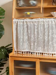 1 件日式流苏短半帘，咖啡色简约纯色咖啡窗帘，仿麻材质方杆窗帘，适用于客厅卧室厨房、窗户和橱柜遮盖装饰