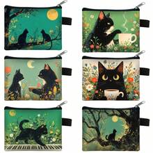 Cute Cat Compact Wallet, Exquisite Unique Coin Purse, Zipper Coin Pouch, Portable Pocket Wallet, Key Holder Wallet, Mini Wallet, Coin Bag, Small Cash And Credit Card Organizer, Suitable For Travel, Daily Shopping, Back To School Essential, Gift For Teachers And Friends - Green - View 1