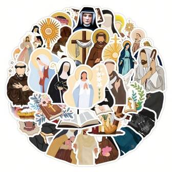 Juego de 55 pegatinas de dibujos animados con temática cristiana, calcomanías de vinilo para fundas de teléfonos, portátiles, botellas de agua, equipaje - Accesorios de graffiti PVC para scrapbooking, útiles escolares, de vuelta a la escuela