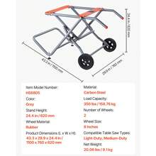 Portable Table Saw Stand, 350 Lbs Load Capacity, Rolling Foldable Table Saw Table With 8 Inches Rubber Wheels, Heavy Duty Construction, Easy Storage, Universal For Most Brands Of Table Saws - 350 cân Anh - Xem 7