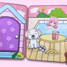 DIY 纸娃娃屋工艺套件 - 可爱卡通小狗屋、安静书籍材料、粉色可爱未完成工艺，需要切割和组装 - 彩色 - 查看 6