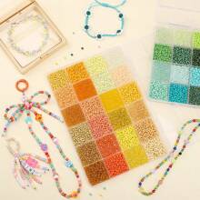 1 boîte de perles de verre de petite taille 2 mm/3 mm/4 mm, 24 couleurs aléatoires. Perles d'artisanat pour bracelets, création de bijoux et artisanat, avec boîte