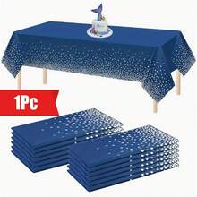 1 件蓝色和金色矩形一次性桌布、节日派对桌布、金色宴会装饰、生日装饰、生日用品、派对用品、派对装饰、节日装饰、节日用品 - 多色 - 查看 3