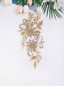 Colorful Options Mesh Embroidery Rhinestone Crystal Beaded 3D Flower Applique DIY Garment Accessories, For Wedding Dress Decorations - Multicolor - View 9