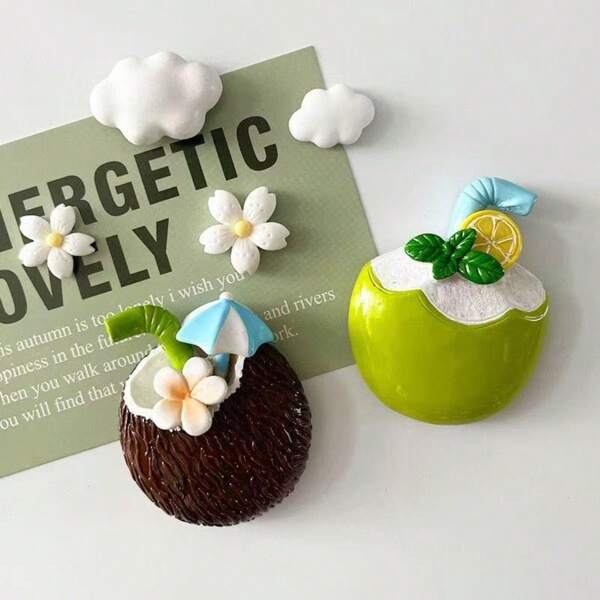 Coconut Print Fridge Magnets, Resin Decorative Magnets Suitable For Cute Ins-Style Bulletin Board, Fridge, Whiteboard, Memo Notes