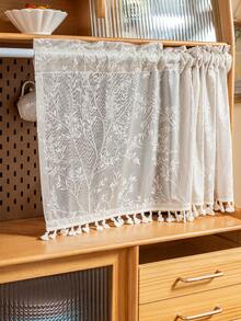 1 件日式流苏短半帘，咖啡色简约纯色咖啡窗帘，仿麻材质方杆窗帘，适用于客厅卧室厨房、窗户和橱柜遮盖装饰