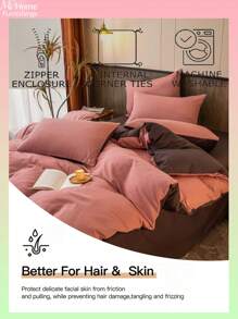 3pcs Pink & Charcoal Grey Skin-Friendly Bedding Set For Boys & Girls Dormitory, 1 Duvet Cover, 2 Pillowcases, Machine Washable, No Filler