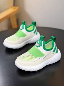 1 Pair Girls Spring/Summer Low-Top One-Push Slip-On Sports Shoes, Single-Layer Mesh Elastic Upper, Easy On/Off, Macaron Bright Colors, Non-Slip Outsole, Soft & Comfortable, Fashionable & Cute, Suitable For Daily, Outdoor, Travel, Sports