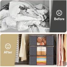Bolsa de almacenamiento de tela plegable - Organizador no tejido a prueba de polvo con asa y ventana de visibilidad - Organizador ahorra espacio para ropa, libros, juguetes, mantas, material transpirable para dormitorio, dormitorio, armario Pantalones, zapatos, jeans, botas, faldas