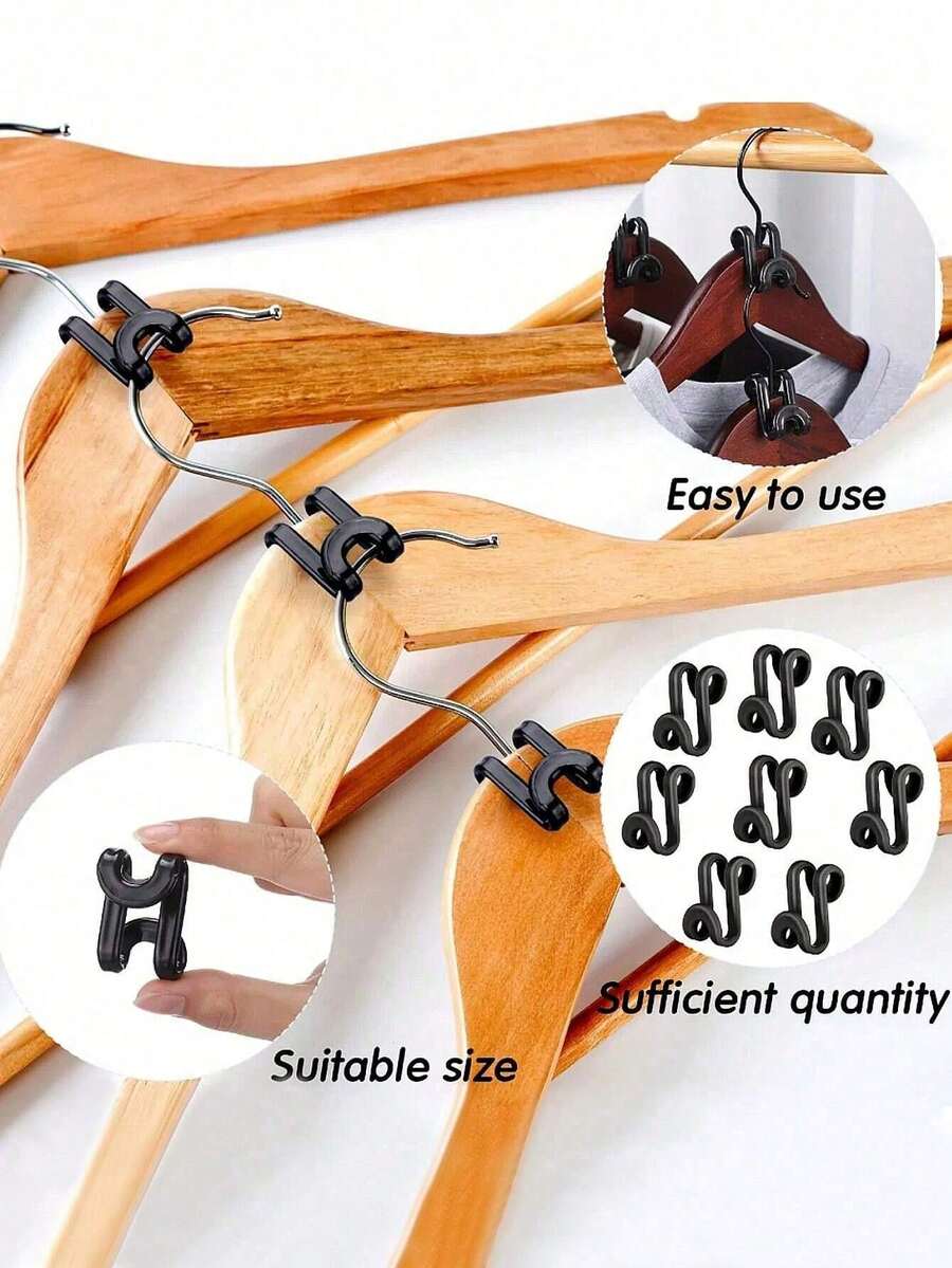 10pcs Black Hangers With Hooks And Connectors, Space Saving Bedroom Wardrobe Organizer. Storage&Storage