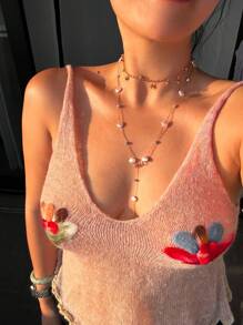 1pc Golden/Silver Shell Cubic Zirconia Heart Pendant Necklace, Sexy Short Chain & Long Chain Mixed Design, Bling Bling Accessory For Deep V Neck, Daily Wear, Date, Party, Holiday, Anniversary, Birthday Gift, Elegant, Refined, Minimalist, Luxurious, Fashionable, Cute