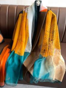 1pc Women Lightweight Green Chiffon Scarf/Shawl, Versatile For Spring Autumn, Travel, Sunscreen, Fashion Accessory - Blue - View 3