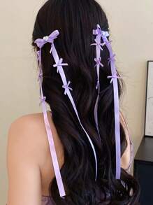Y2K Haarklammer mit Schleifenband und langem Quaste, herz-förmiger Diamant Ballett-Stil Seitenhaarklammer, süßer und niedlicher Haarzubehör, perfektes Haarzubehör für Frauen (Weiß, Pink, Schwarz, Blau, Lila)