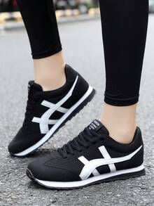 1 Pair Unisex Sporty Shoes, Fashion Patchwork Casual Shoes, Classic Retro Sneakers, Lightweight Breathable Running Shoes, Comfortable Non-Slip Training Shoes Suitable For Daily Sports And Leisure Activities - Black - View 2