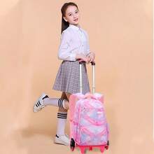 Rolling Backpack Large-Capacity Wheeled Backpack Waterproof Trolley School Bag,Pink (6 Wheels) - Multicolor - View 2