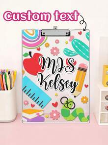 1pc Customized Text Teacher Clamp, Personalized Customize Name Acrylic File Board, Customized Bohemian Style Flower Teacher Clipboard, Hand-Painted Stationery Flower Pattern, Personalized Teacher Appreciation Gift, Year-End Gift, Teacher Supplies, Suitable For Teachers And Classrooms, Teacher's Day Gratitude Gift, Office Stationery Supplies, Graduation Gift - Multicolor - View 7