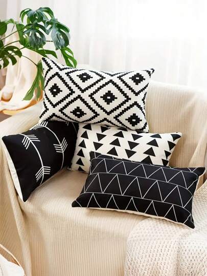 1/2/4 Pcs Decorative Geometric Throw Pillow Covers - Modern Pattern Rectangle Pillow Cushion Case For Sofa Couch Bed Home Outdoor Car (Single-Sided, No Pillow Core),Fall Decor,Autumn Decor,Room Decor
