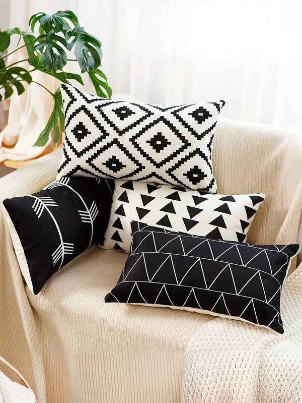 1/2/4 Fundas decorativas de cojín geométricas - Funda de cojín rectangular con patrón moderno para sofá, cama, hogar, exterior, coche (una sola cara, sin relleno de cojín), decoración de otoño, decoración de sala