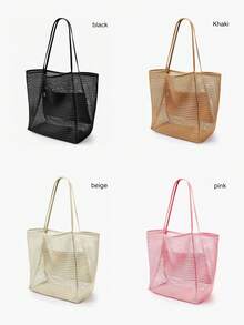 1 túi lưới đi biển, túi tote thông thường cho nữ, túi xách đeo vai có thể gập lại cho kỳ nghỉ dã ngoại trên bãi biển, túi đi biển chống thấm nước dung tích lớn, túi đi biển nhẹ có thể gập lại, túi du lịch xách tay đựng đồ dùng thiết yếu khi đi du lịch, túi mua sắm đeo vai đa năng, túi lưới đi biển rỗng cầm tay, túi đựng đồ bơi dung tích lớn khi tắm, túi đựng đồ vệ sinh cá nhân du lịch đa năng, túi đựng đồ phòng tắm & túi xách đeo vai khi đi du lịch - Nhiều màu - Xem 2