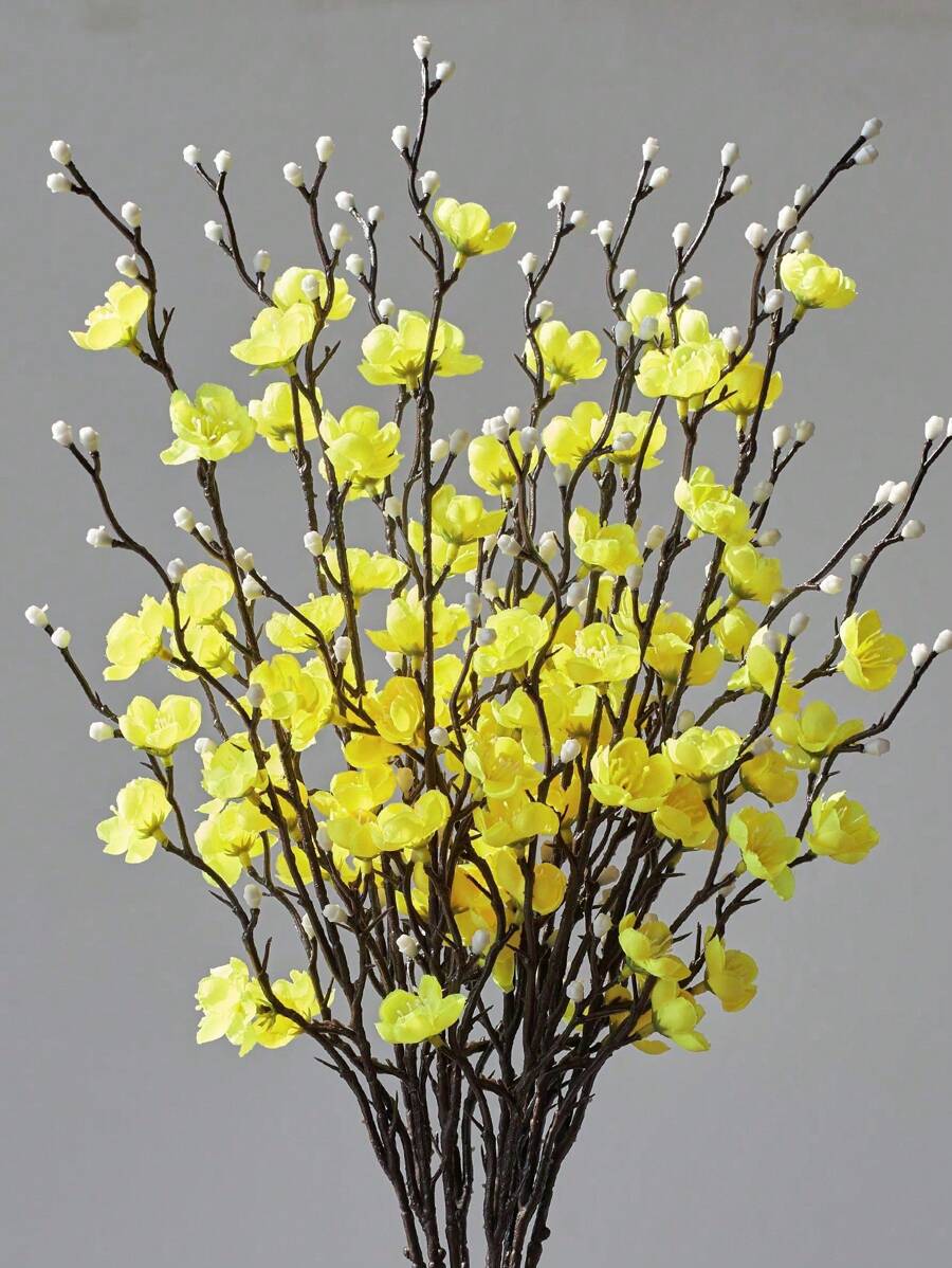 4/8 pièces Fleurs artificielles Fleur de prunier jaune 21,7" Fausse fleur d'hiver à longue tige en plastique Décoration de maison, hôtel, bureau, mariage, fête, jardin