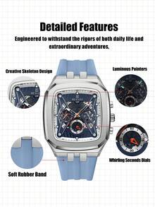 REWARD Men's Quartz Watch Business Fashion Style Timing Calendar Luminous Hands Multi-Functional Men Wristwatch High Quality Gift Classic Design Silicone Watch Band - Blue - View 6