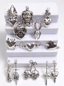 5pcs Silver-Plated Punk Style Skeleton Pendant DIY Charm Jewelry Craft, Halloween M601 - Silver - View 2