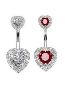 1 件优雅性感钛钢肚脐穿孔首饰，甜美酷炫肚脐环，带心形水钻，女士身体首饰 - 彩色 - 查看 2