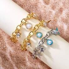 1 件夏季海滩休闲风格时尚度假蓝尾贝壳海星珍珠吊坠手链，适合日常使用、旅行、度假、派对、佩戴、海滩、海洋多元素吊坠，夏季穿着必备手链。 - 彩色 - 查看 5