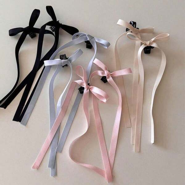 2pcs/Set Women Black Bow Long Ribbon Hair Claw, Sweet Ballet Style Fashion Hair Clip, Suitable For Daily Use Hair Clips Hair Jaw Clip Hair Clamps Hair Clutch Hair Catcher Clip