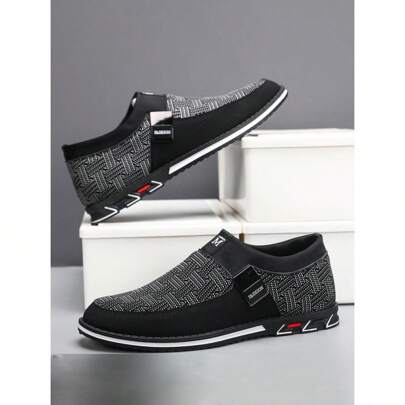 Men's Casual Woven Pattern Slip On Sneakers, Breathable Comfortable Sports Running Shoes, Male All-Match Round Toe Casual Shoes For Daily Wear Designe