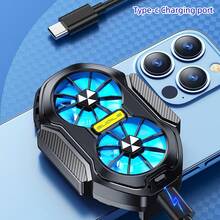 1pc Black Dual Fan Large Area Cooling Pad, Dual Battery Phone Cooler Radiator Gamepad, Type-C Charging, Suitable For Android And IOS Phones, Wind Cooling Thermal Dissipation