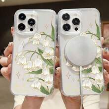 Funda para teléfono móvil con diseño de lirio de los valles, con delicados motivos florales y destellos. Compatible con los modelos 6, 15, 14, 13, 12 y 11 Pro (16E, S22, S23, S24, S25). - transparente - Ver 5