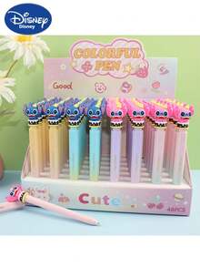 Disney 36pcs Disney Stitch Crystal Gradient Glitter Gel Pen - Officially Licensed Ombre Glossy Finish With Gold Foil Print, 0.5mm Quick-Dry Smooth Writing Pen With Mini Stitch Charm, Long-Lasting Ink For Writing/Drawing - Collectible Anime Stationery For Stitch Lovers,For School Supplies,Back To School