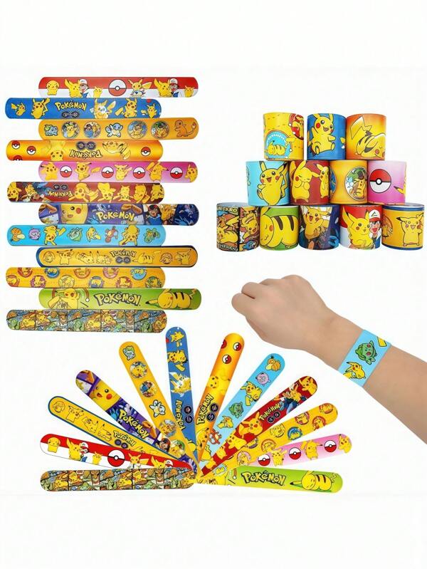 pokemon 12 pièces Bracelet Pokeball Pikachu Pokémon, motif de personnage de dessin animé, type adolescent. Convient pour le port, bracelet brillant. Cadeau d'anniversaire pour le meilleur ami