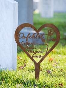 1pc Rustic Heart-Shaped Tombstone Memorial - Metal Grave Marker With Inscription, Freestanding Outdoor Cemetery & Garden Decor For Mother's Day, Weather-Resistant No Electricity Needed