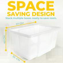 ZYBUX 3 X 50L Clear Plastic Storage Boxes With Clear Lids Set Of 3, Multipurpose Storage Solution, Stackable Boxes For Home & Office 57 X 40 X 33cm - White - View 3