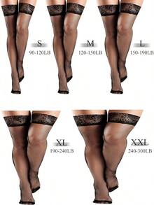 Bencailor 4 Pairs Fishnet Thigh High Stocking For Women Silicone Lace Top Sheer Over Knee Silky Stockings - Black, White, Skin, Coffee - 查看 3