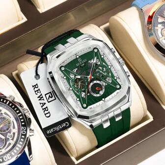  Reloj de cuarzo para hombre REWARD de estilo de moda para negocios, con calendario, manos luminosas, multifuncional, de alta calidad como regalo, diseño clásico con correa de silicona