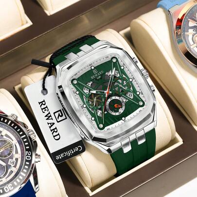  REWARD 男士石英表商务时尚计时日历夜光指针多功能男士腕表高品质礼物经典设计硅胶表带