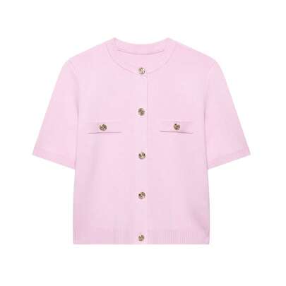 DEEKA Nouvelle arrivée d'été Top tricoté court à manches courtes polyvalent et minimaliste pour femmes, rose, printemps