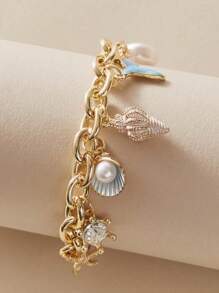 1pc Summer Fashion Beach Vacation Blue Oil Drop Shell Starfish Bracelet, Suitable For Daily Wear, Beach And Ocean