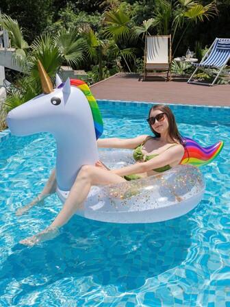 Nadmuchiwany Tęczowy Jednorożec Pływacki Pierścień, Kolorowy Jednorożec Pływacki Rura, Dorosły Pierścień Pływacki, Akcesoria Basenowe, Nadmuchiwany Pływak i Tratwa Basenowa, Rekwizyt Do Zdjęć Zewnętrznych