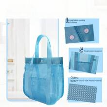 1 Stück Damen tragbare schnelltrocknende rosa Strandtasche, Design mit Buchstabenschnalle und Seitentasche, Aufbewahrung für Schwimmausrüstung, extragroße, multifunktionale, einfarbige Schulter-Mesh-Strandtasche für Spielsachen