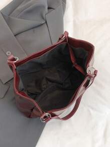 Women's Fashion Patent Leather Shoulder Bag, Butterfly Metal Decor, Lady Tote Bag For Work And Commuting